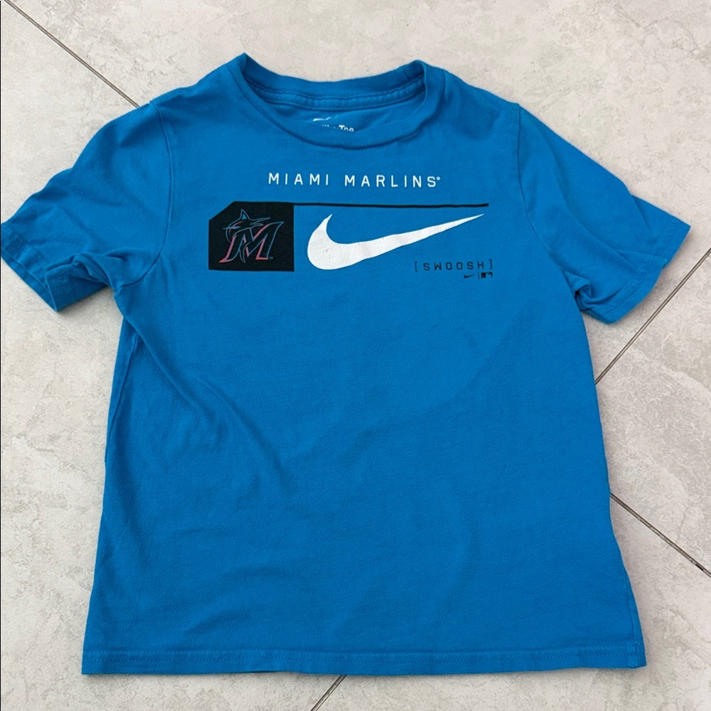 Nike Blue Miami Marlins Swoosh Graphic Tee